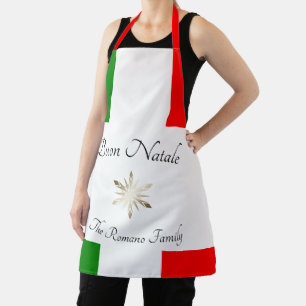 家族イタリアン名ブオンナターレ国旗とスノーフレーク エプロン