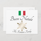 家族イタリアン名ブオンナターレ国旗とスノーフレーク ポストカード (正面/裏面)