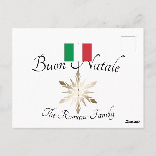 家族イタリアン名ブオンナターレ国旗とスノーフレーク ポストカード (裏面)