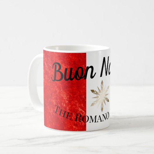 家族イタリアン名ブオンナターレ国旗のクリスマス コーヒーマグカップ (正面左)