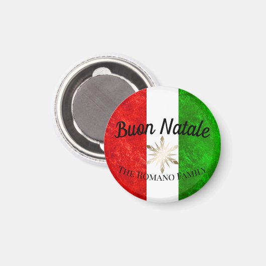 家族イタリアン名ブオンナターレ国旗のクリスマス マグネット (正面/裏面)