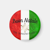 家族イタリアン名ブオンナターレ国旗のクリスマス マグネット (正面)