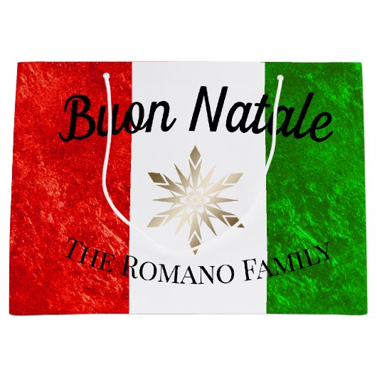 家族イタリアン名ブオンナターレ国旗のクリスマス ラージペーパーバッグ (正面)