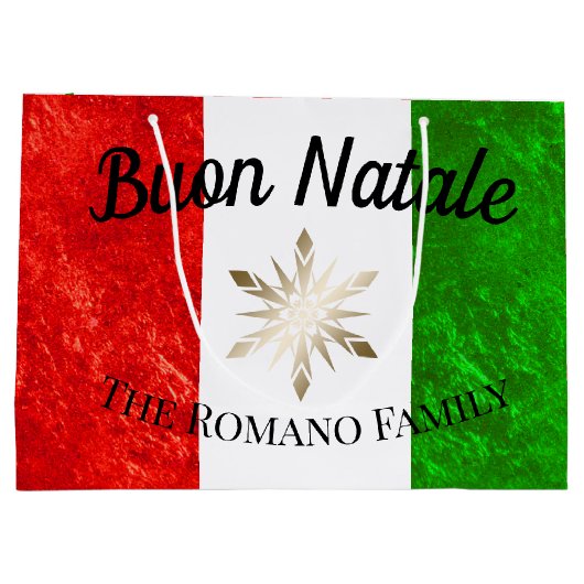 家族イタリアン名ブオンナターレ国旗のクリスマス ラージペーパーバッグ (裏面)