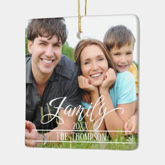 家族エレガントのクリスマスパーソナライズされた写真名 セラミックオーナメント (左)