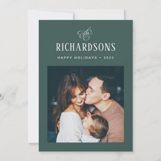 家族エレガントの写真と名前 |ハッピーホリデー シーズンカード (正面)