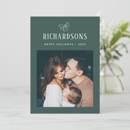 家族エレガントの写真と名前 |ハッピーホリデー シーズンカード (スタンド正面)