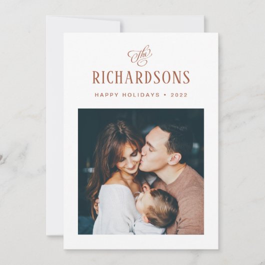 家族エレガントの写真と名前 |ハッピーホリデー シーズンカード (正面)