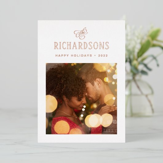 家族エレガントの写真と名前 |ハッピーホリデー 箔シーズンカード (立ち正面)