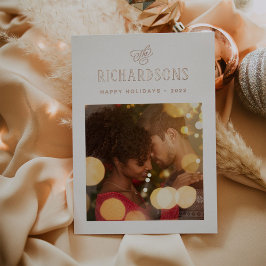 家族エレガントの写真と名前 |ハッピーホリデー 箔シーズンカード