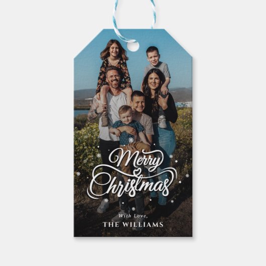 家族エレガントの写真と名前 |メリークリスマス ギフトタグ (正面)