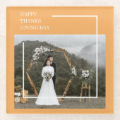 家族エレガントの写真と幸せな感謝祭 ガラスコースター (正面)