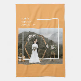家族エレガントの写真と幸せな感謝祭 キッチンタオル
