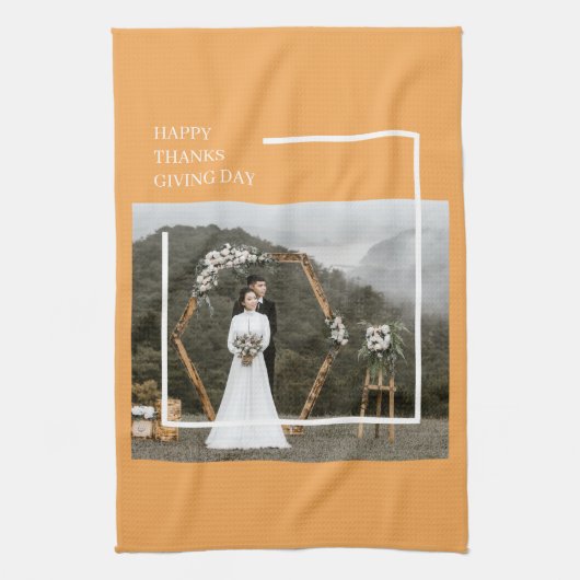 家族エレガントの写真と幸せな感謝祭 キッチンタオル (縦)
