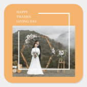 家族エレガントの写真と幸せな感謝祭 スクエアシール (正面)