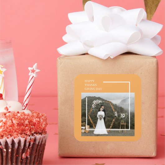 家族エレガントの写真と幸せな感謝祭 スクエアシール (パーティー)