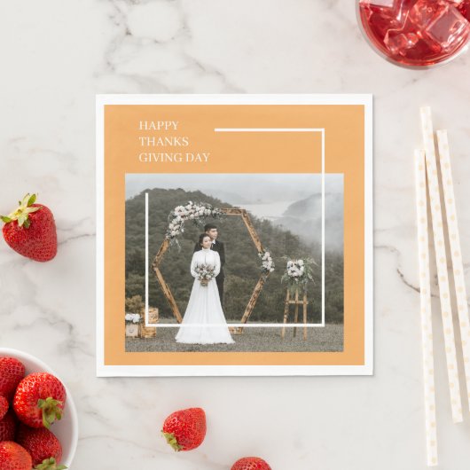 家族エレガントの写真と幸せな感謝祭 スタンダードランチョンナプキン (インサイチュ)