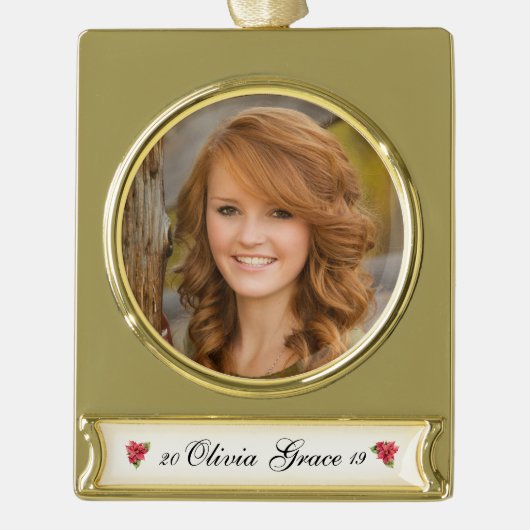 家族エレガントの写真パーソナライズされた名 ゴールドプレートバナーオーナメント (正面)