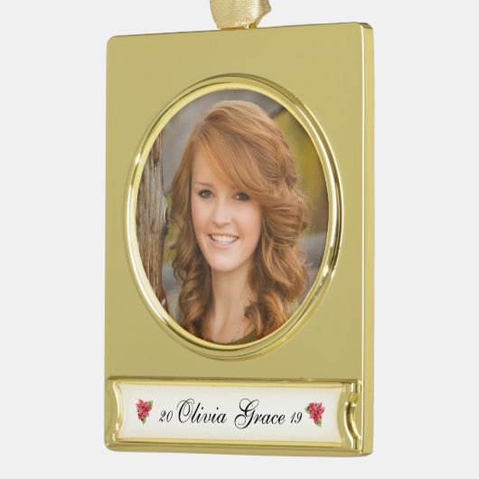家族エレガントの写真パーソナライズされた名 ゴールドプレートバナーオーナメント (左)