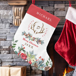 家族エレガントの季節の素朴さモノグラムの ラージクリスマスストッキング