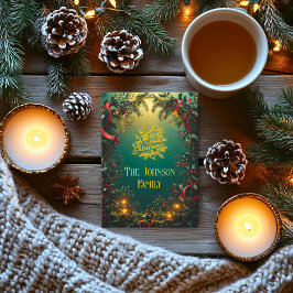 家族エレガントの挨拶とエバーグリーンガーランド 招待状