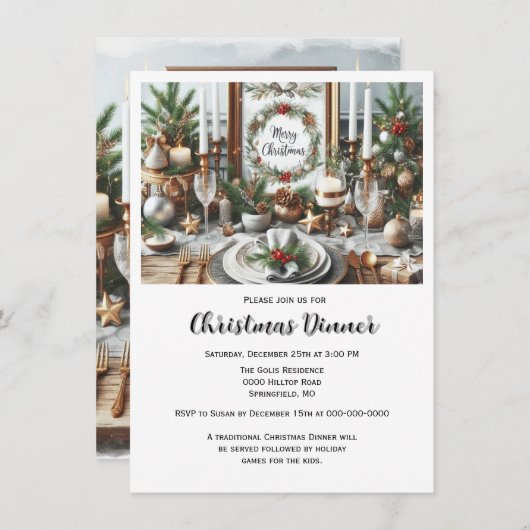 家族エレガントクリスマスディナー招待状 招待状 (正面/裏面)