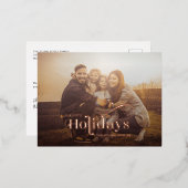 家族エレガントクリスマス写真バラ金ゴールド 箔シーズンポストカード (正面/裏面)
