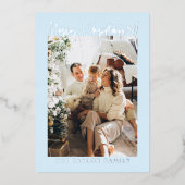 家族エレガントフォトフォイル青クリスマスカード 箔シーズンカード (正面)