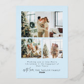 家族エレガントフォトフォイル青クリスマスカード 箔シーズンカード (裏面)