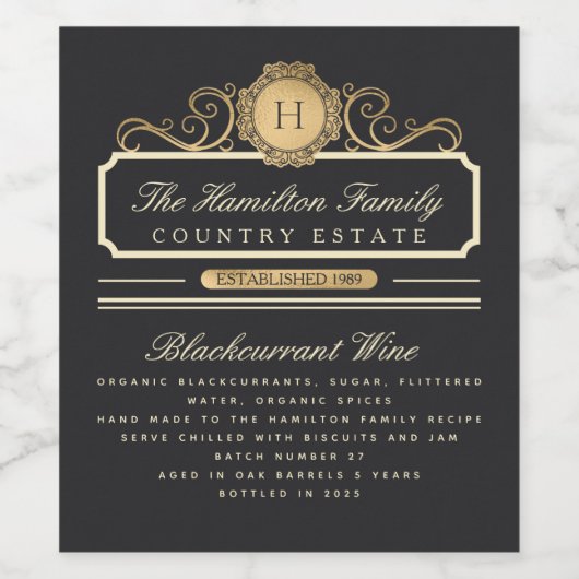家族エレガントホーム金ゴールド成分ワイン ワインラベル (シングルラベル)