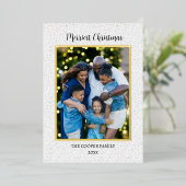 家族エレガントモダン写真クリスマススクリプト金ゴールド 箔シーズンカード (立ち正面)