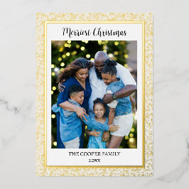 家族エレガントモダン写真クリスマス金ゴールド 箔シーズンカード