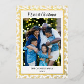 家族エレガントモダン写真クリスマス金ゴールド 箔シーズンカード (正面)