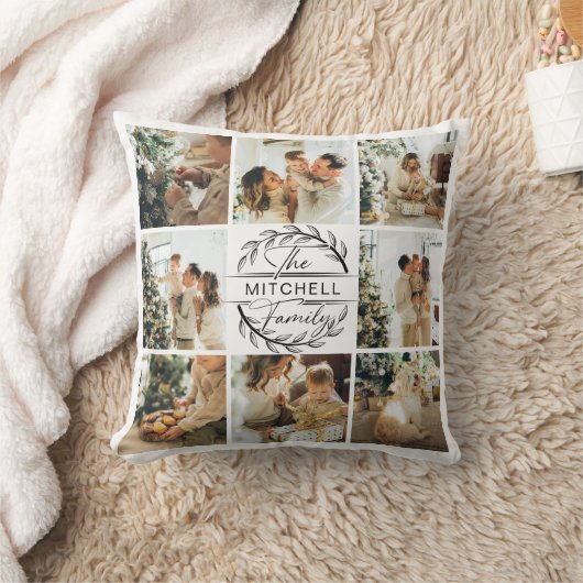 家族エレガントモダン写真コラージュのモノグラムギフト クッション (ブランケット)