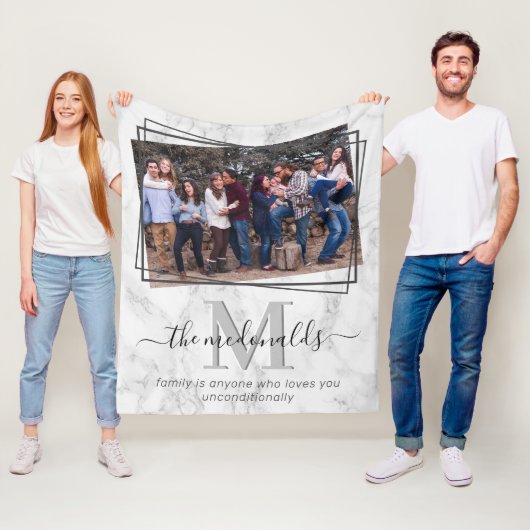 家族エレガントモノグラム写真大理石 フリースブランケット (インサイチュ)