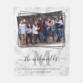 家族エレガントモノグラム写真大理石 フリースブランケット (正面)