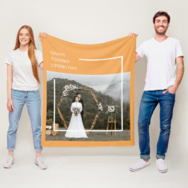 家族エレガント写真とハッピー感謝祭 フリースブランケット