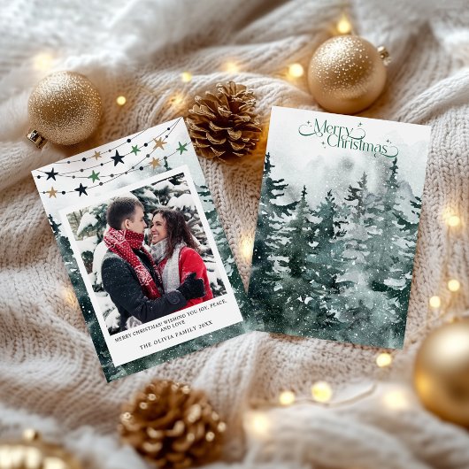 家族エレガント写真クリスマスツリーホリデーカード シーズンカード