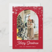 家族エレガント写真クリスマス付きシャワーフレーク シーズンカード (正面)