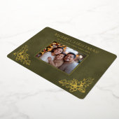 家族エレガント写真グリーンホリー 箔シーズンカード (回転した状態)