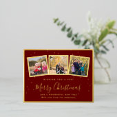 家族エレガント写真コラージュメリークリスマスレッド 箔シーズンポストカード (立ち正面)