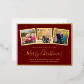 家族エレガント写真コラージュメリークリスマスレッド 箔シーズンポストカード (正面/裏面)