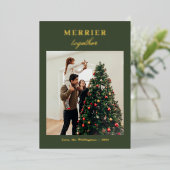 家族エレガント写真スクリプトメリークリスマス金ゴールド 箔シーズンカード (立ち正面)