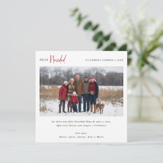 家族エレガント写真フェリズNavidadクリスマスレッド シーズンカード (スタンド正面)