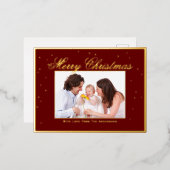 家族エレガント写真メリークリスマス紙吹雪 箔シーズンポストカード (正面/裏面)