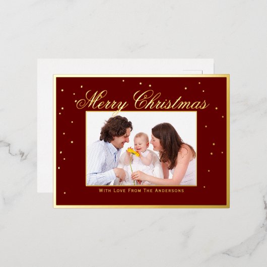 家族エレガント写真メリークリスマス紙吹雪 箔シーズンポストカード (正面/裏面)