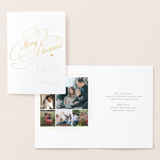 家族エレガント写真6枚メリークリスマススクリプト 箔カード (ディスプレー)