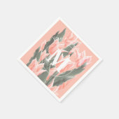 家族エレガント名モノグラムピーチチューリップ絵画ズ スタンダードカクテルナプキン (角)