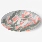 家族エレガント名モノグラムピーチチューリップ絵画ズ ペーパープレート (アングル)