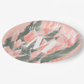 家族エレガント名モノグラムピーチチューリップ絵画ズ ペーパープレート (アングル)